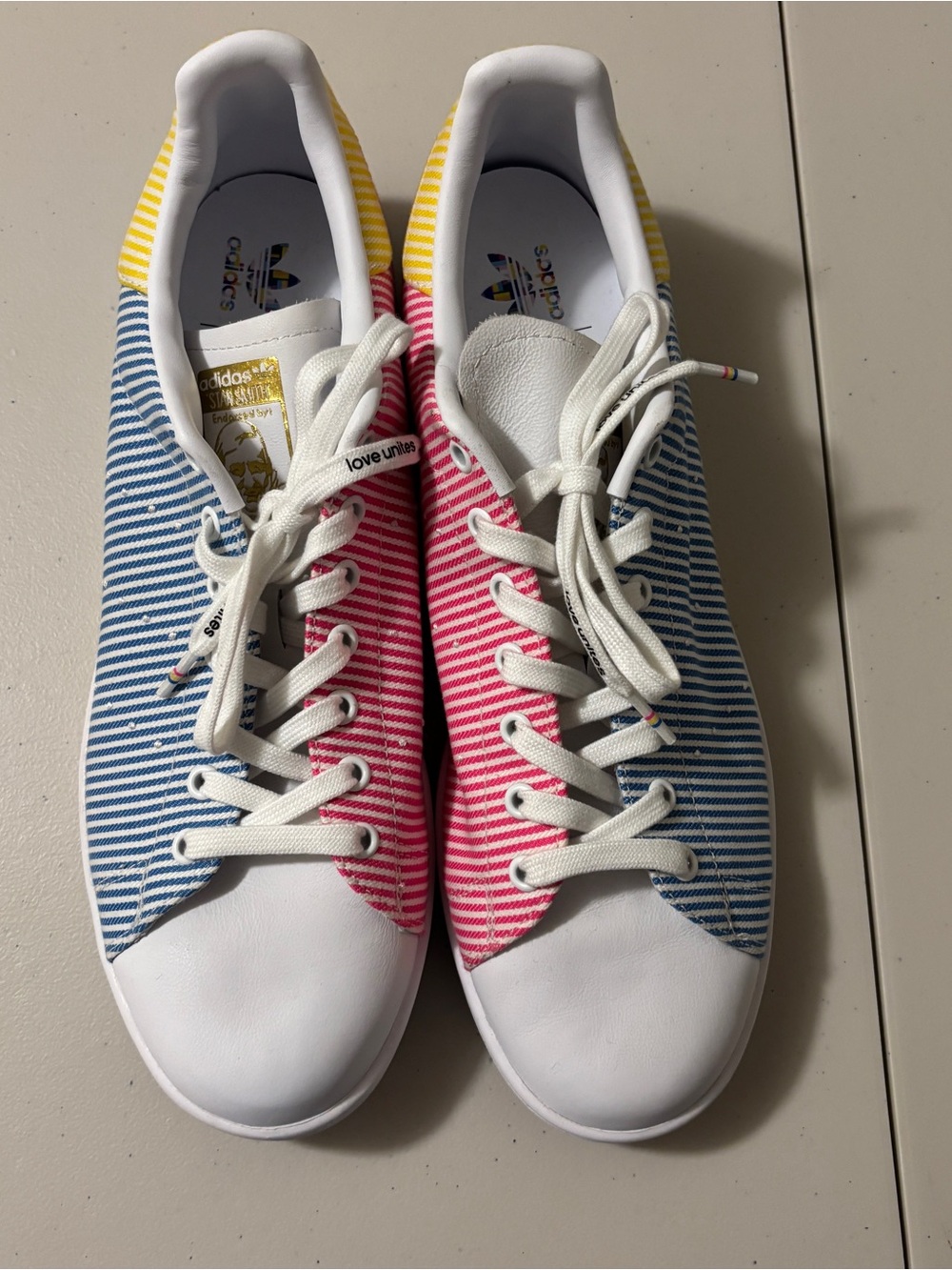 Adidas Mens Stan Smith Pride Love Unites Size 13 Rainbow Stripes Leather Canvas